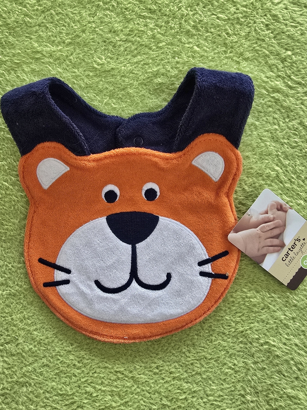 NWT  NEWBORN + Up  Baby BOYS Terry BIB - LION FACE Navy Blue Orange + White (Q3)